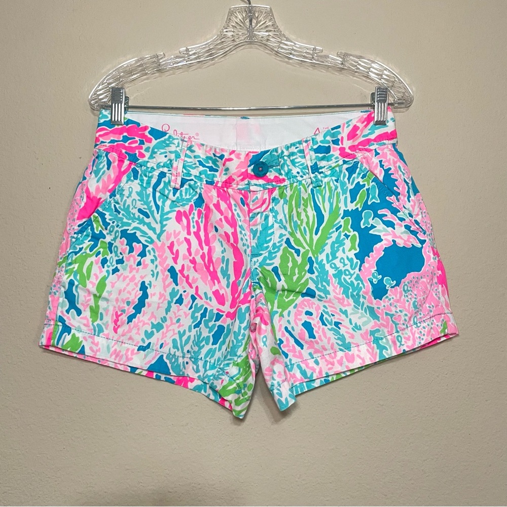 Lilly Pulitzer The Callahan Short Womens 4 Pink Blue Coral Print Casual Preppy‎